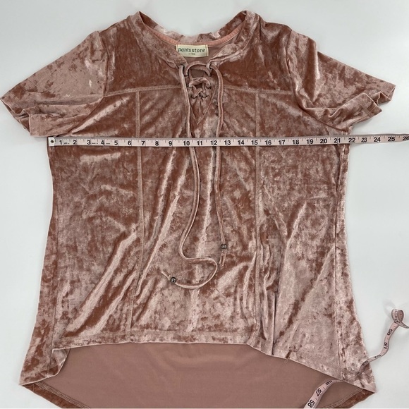 Blush Rose Pink 90s Y2K Crushed Velvet Lace Up Oversized Top - Picture 5 of 10